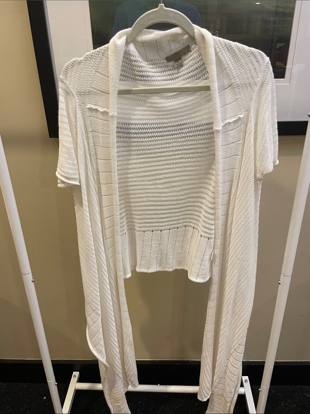 One A. Med. White Open Knit Duster Cardigan